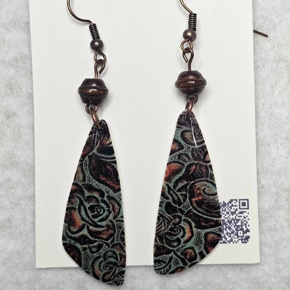 Handmade Western pattern earrings with wooden accent bead